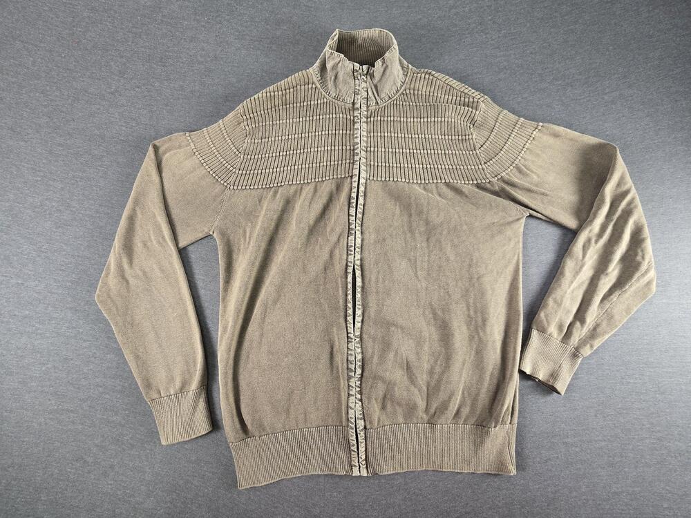 BKE Sweater Mens Medium Brown Full Zip Mock Neck Cotton Knit Athletic Fit